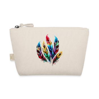 Colorful Feathers Boho Ethno Style Pattern Tribal Retro - Organic Pouch - nature - Front