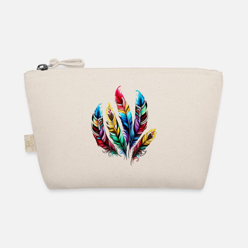 Colorful Feathers Boho Ethno Style Pattern Tribal Retro Organic Pouch