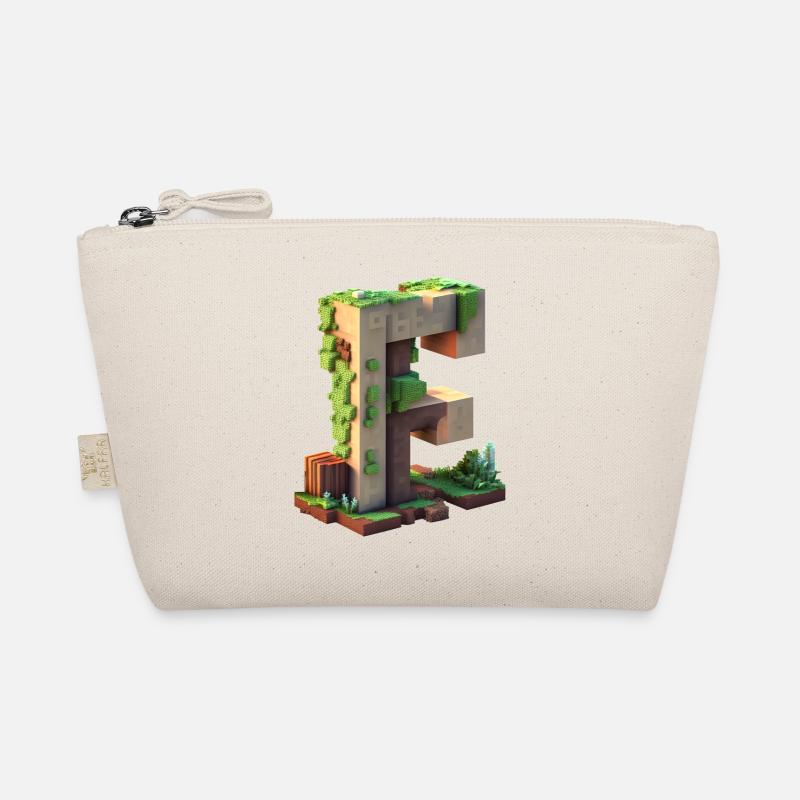 Buchstabe F in 3D Pixelart Stil "Minenarbeiter" - Bio-Täschchen - Natur