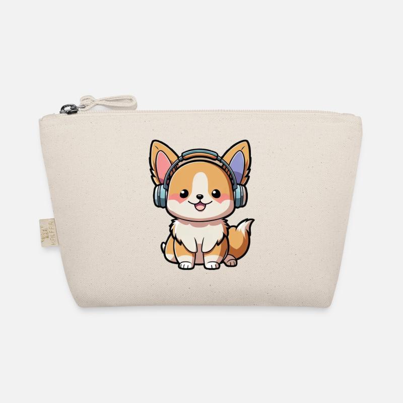 Kawaii Süßer glücklicher bunter Hund mit Kopfhörern Bio-Täschchen