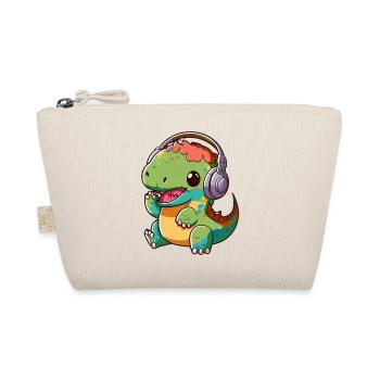 Kawaii Cute Happy Colorful Dino with Headphones - Organic Pouch - nature - Front