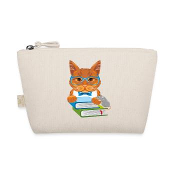 Smart ginger cat with books and funny mouse - Organic Pouch - nature - Front