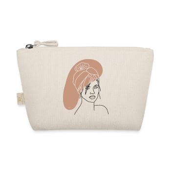 "Lady with Scarf", Boho Line Art Design, "Faces" - Organic Pouch - nature - Front