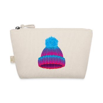 coloured beanie in knitted look with large pompom - Organic Pouch - nature - Front