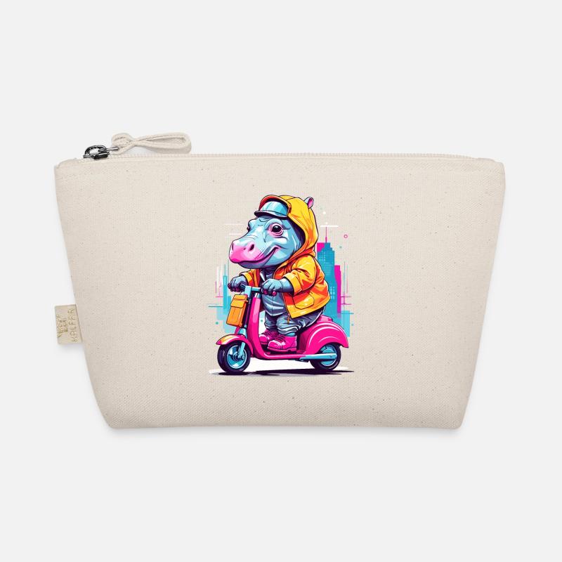 Hippopotamus on scooter Organic Pouch