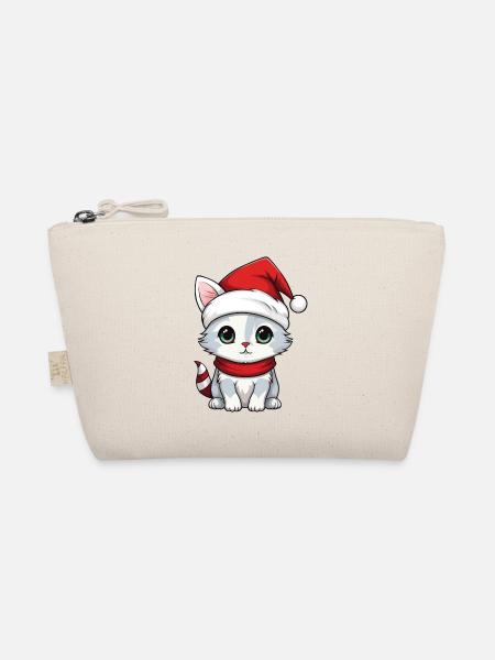 Cat Christmas Christmas Cat Cute Merry Catmas - Organic Pouch - nature - Front