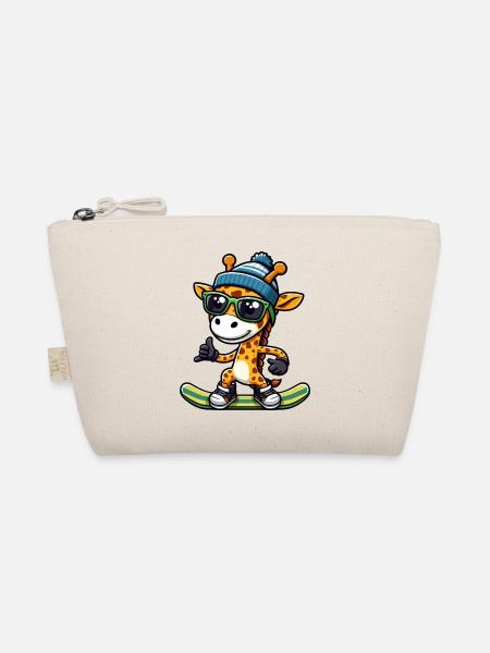 Snowboard Giraffe, Wintersport Tier - Bio-Täschchen - Natur