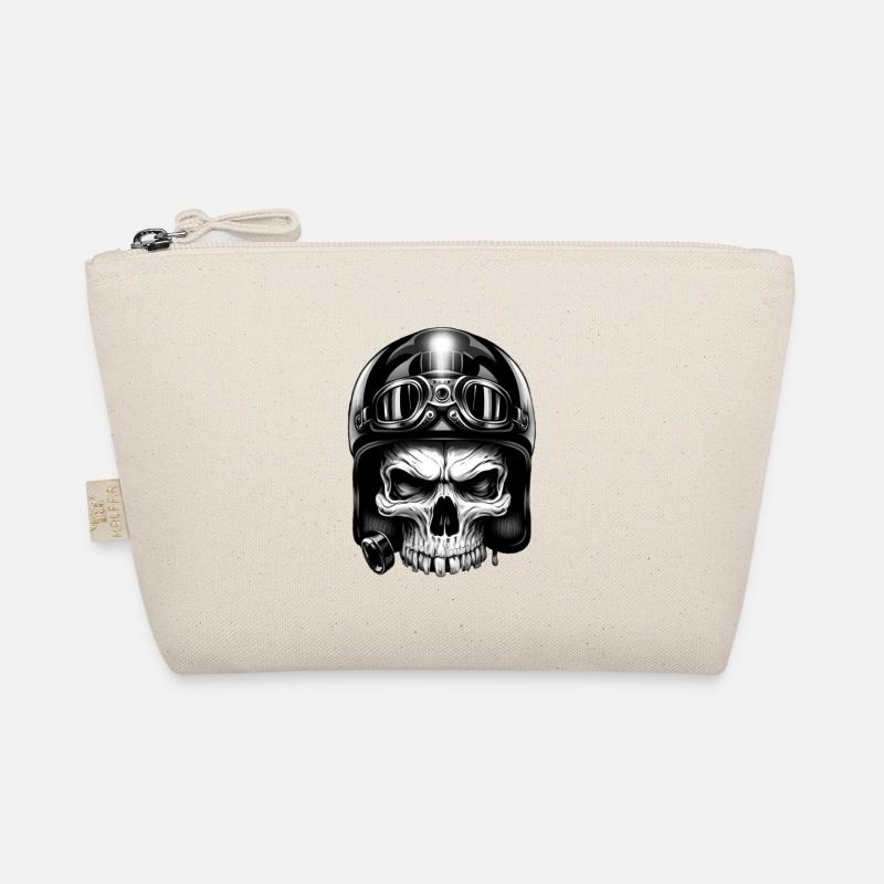 Evil skull with helmet and glasses Organic Pouch