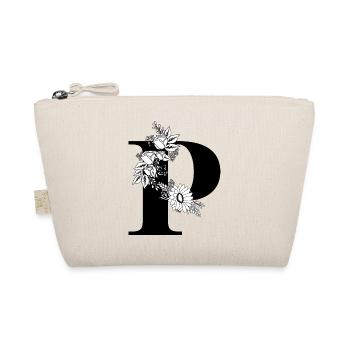 Floral black and white letter p - Organic Pouch - nature - Front