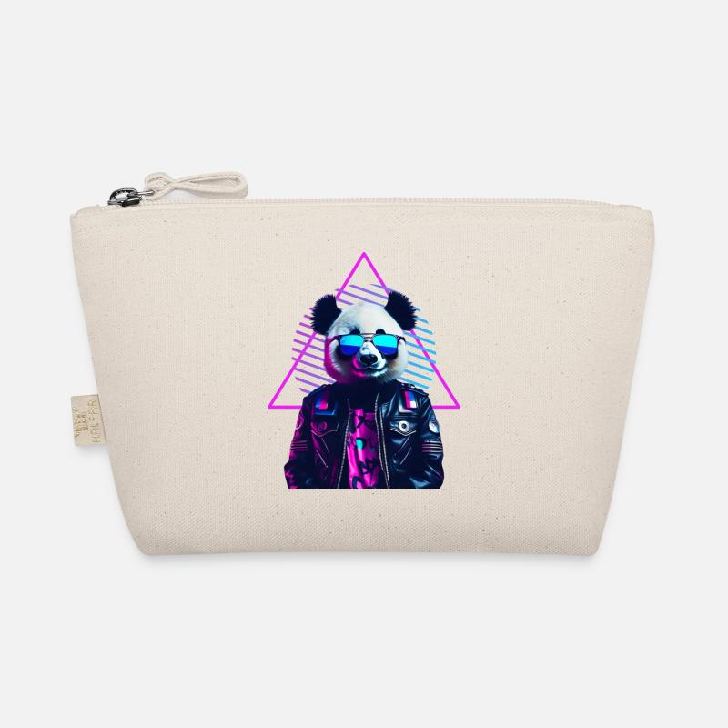 Retro Panda 80s Lederjacke Neonfarben - Bio-Täschchen - Natur