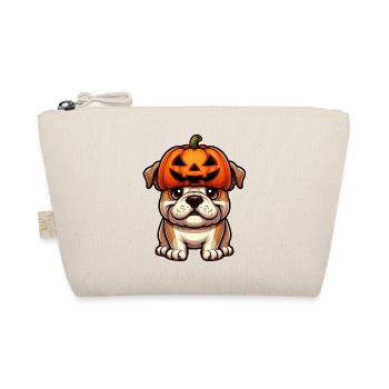 Cute Bulldog Halloween Pumpkin Cartoon - Organic Pouch - nature - Front