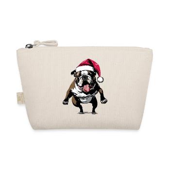 Lustige Bulldogge mit Weihnachtsmütze - Bio-Täschchen - Natur - Vorne