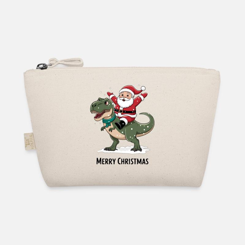 Dinosaurier T-Rex Weihnachten Weihnachtsmann Santa - Bio-Täschchen - Natur