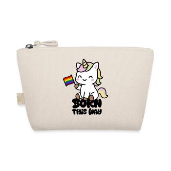 Kleines Einhorn mit Regenbogenfahne "Born this Way - Bio-Täschchen - Natur - Vorne