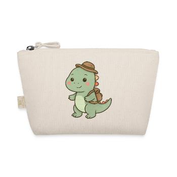 Cuddly dinosaur with adventure hat - Organic Pouch - nature - Front