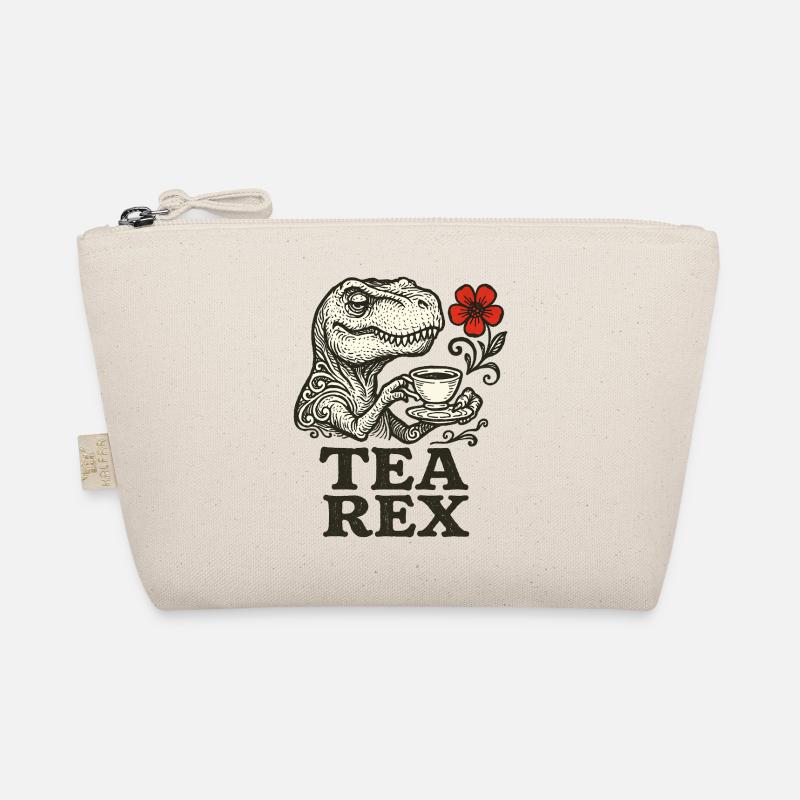 Dinosaurier mit Tee und Blumenakzent - Bio-Täschchen - Natur