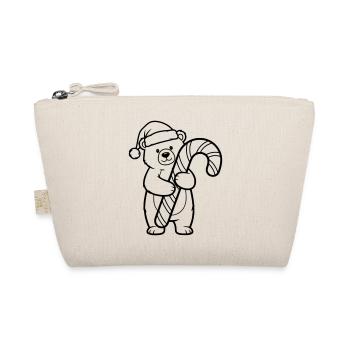 Cute Christmas Bear with Candy Cane - Organic Pouch - nature - Front