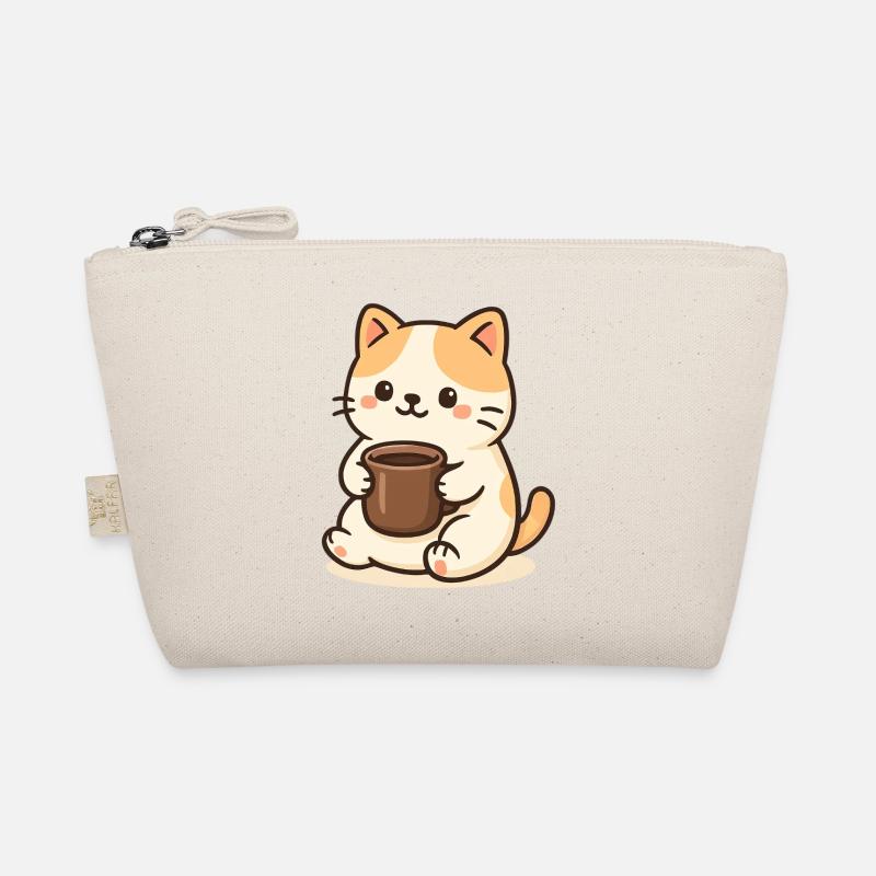 Cat with Cup - Bio-Täschchen - Natur