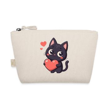 Schwarzes Katzen-Kawaii-Herz - Bio-Täschchen - Natur - Vorne