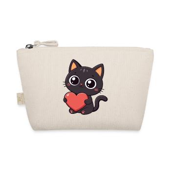 Kawaii schwarze Katze hält ein rotes Herz - Bio-Täschchen - Natur - Vorne