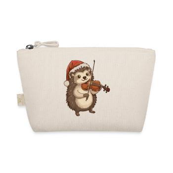 Christmas Hedgehog Animal Playing Violin - Organic Pouch - nature - Front
