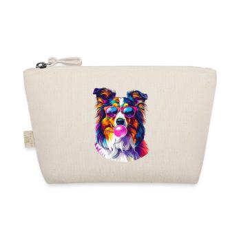 Colorful Sheltie with sunglasses and bubblegum - Organic Pouch - nature - Front
