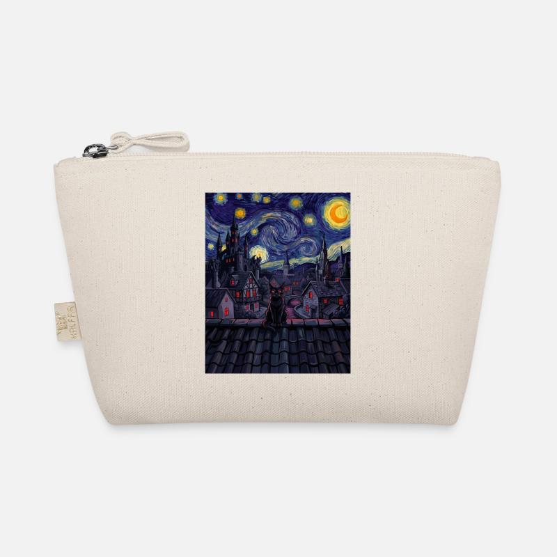 Midnight Cat Over Swirling Skyline Organic Pouch