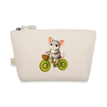 Süße Maus mit Fahrrad und Rädern aus Kiwischeiben - Bio-Täschchen - Natur - Vorne