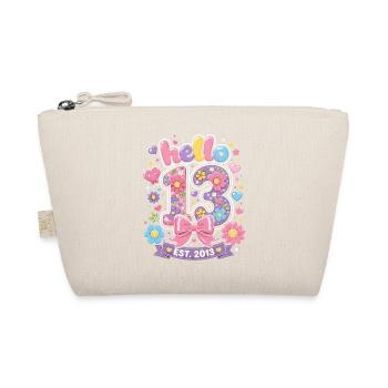 Hello 13 Year Old Gold and Pink Bow | Teen Birthday - Organic Pouch - nature - Front
