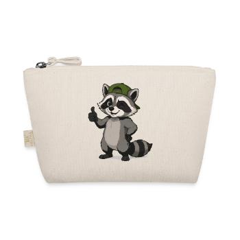 Raccoon with Green Cap Cartoon - Organic Pouch - nature - Front