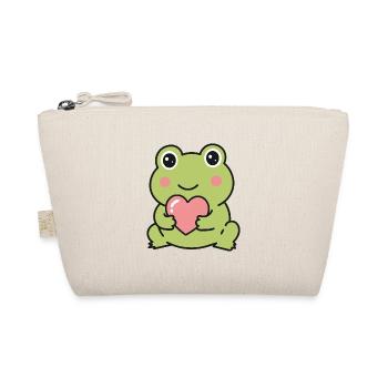 Süßer Kawaii-Frosch hält einen rosa Herzaufkleber - Bio-Täschchen - Natur - Vorne