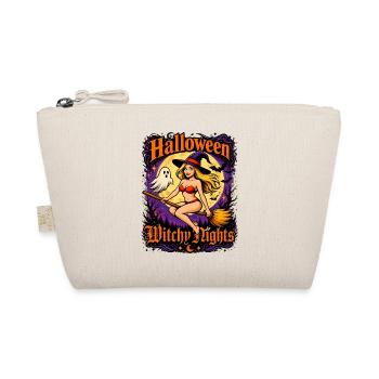Witchy Nights Halloween Witch on Broom - Organic Pouch - nature - Front