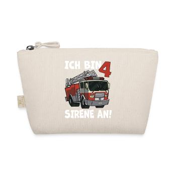 4 Geburtstag Feuerwehr Sirene Feuerwehrauto Motiv - Bio-Täschchen - Natur - Vorne
