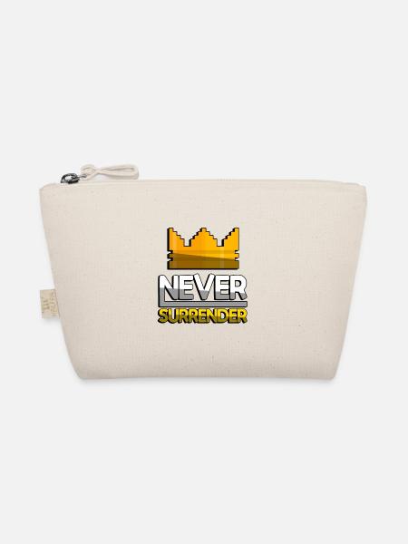NEVER SURRENDER (Yellow) + King Crown - Gaming - Organic Pouch - nature - Front