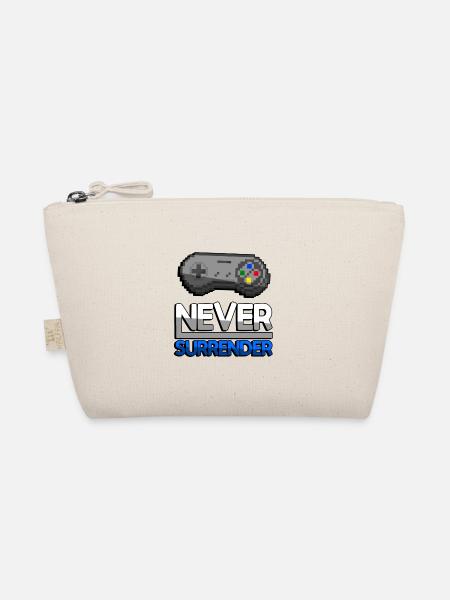 NEVER SURRENDER (Blau) + SNES Controller - Gaming - Bio-Täschchen - Natur - Vorne