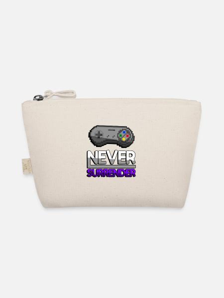 NEVER SURRENDER (Lila) + SNES Controller - Gaming - Bio-Täschchen - Natur - Vorne