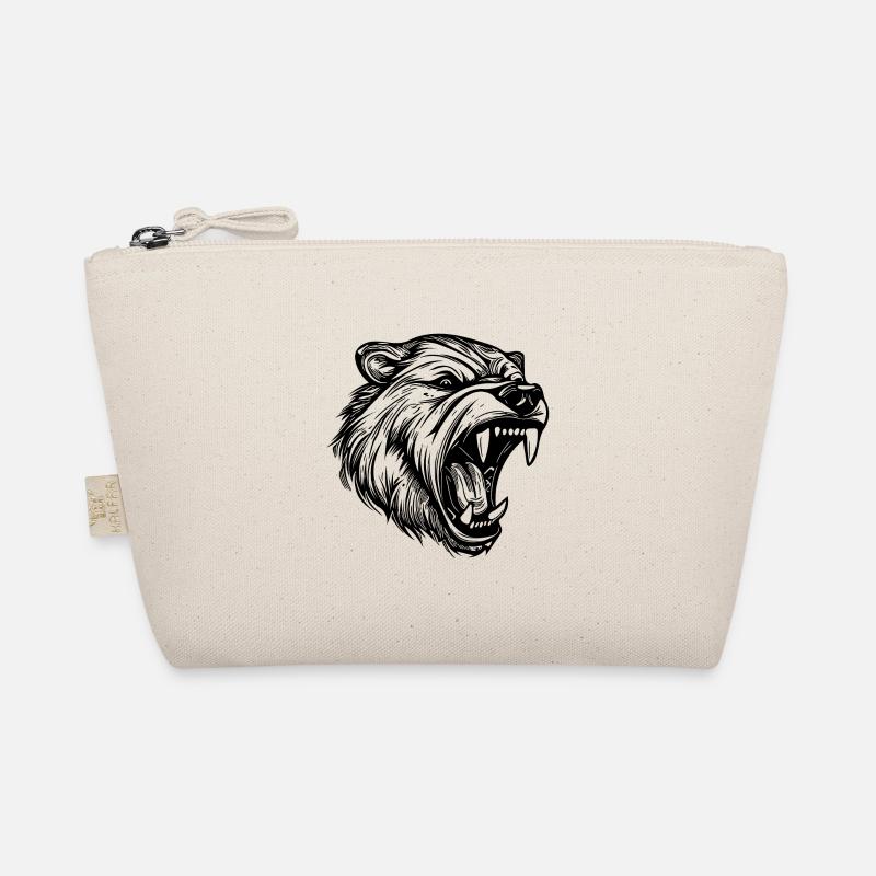 Angry Bear Tattoo Portrait with Sharp Teeth Organic Pouch