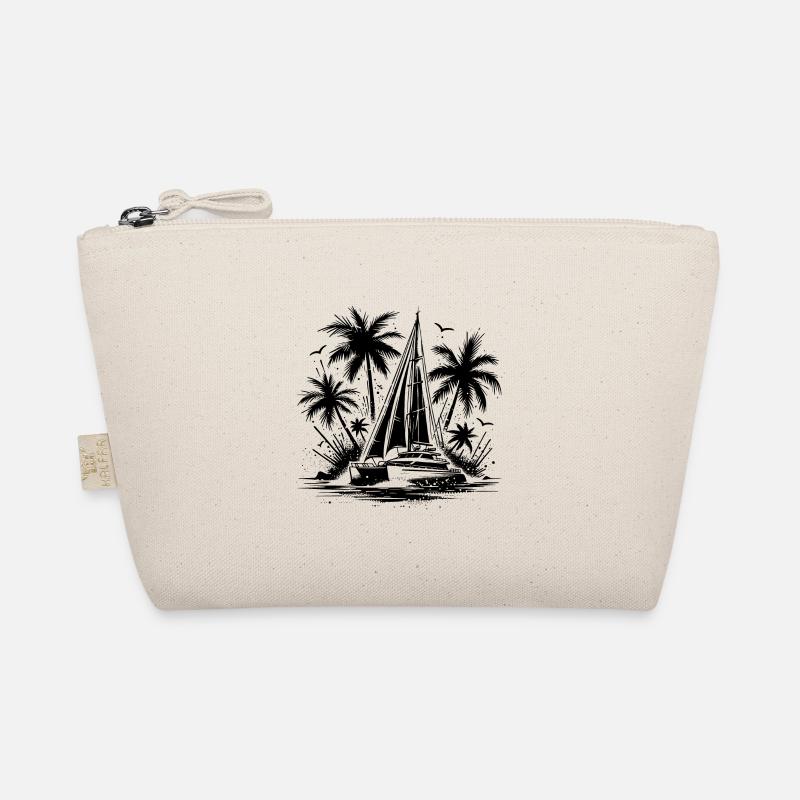 Palm trees with double hull catamaran sailing boat Organic Pouch