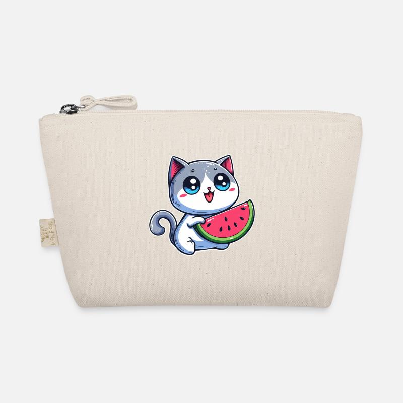 Cute cat eats watermelon Organic Pouch