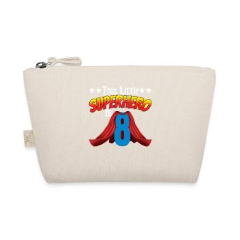 This little superhero is 8 birthday - Organic Pouch - nature - Front