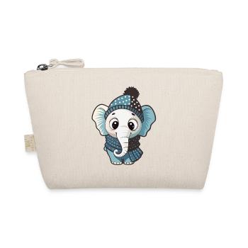 Cute elephant with scarf and bobble hat. - Organic Pouch - nature - Front