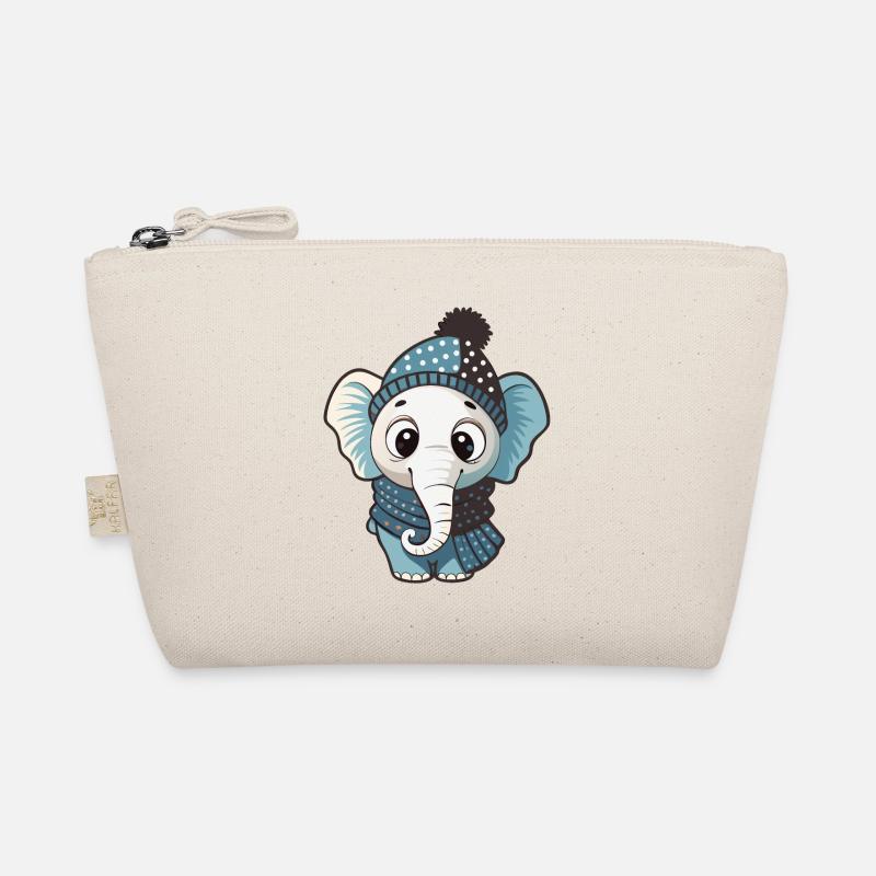 Cute elephant with scarf and bobble hat. Organic Pouch