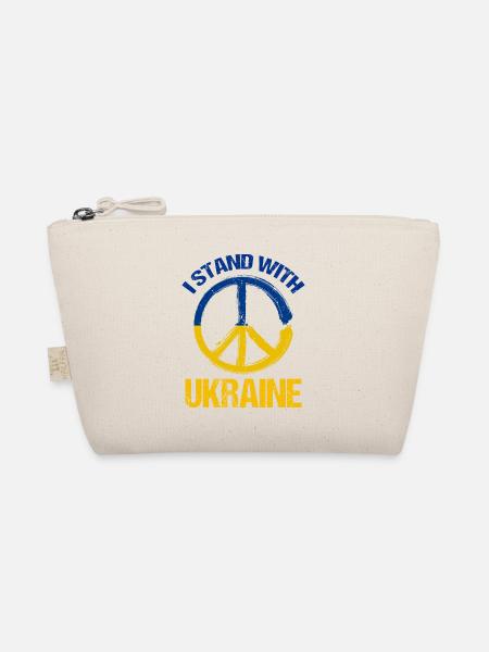 I Stand With Ukraine Peace Symbol Ukrainian - Organic Pouch - nature - Front