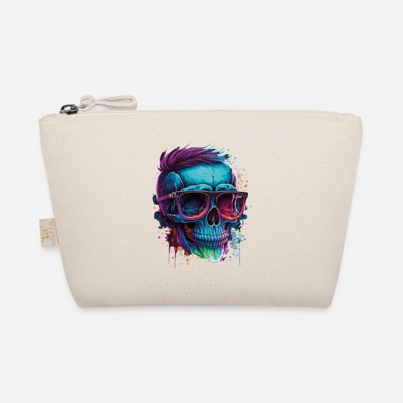 Knalliger Hipster-totenkopf Mit Sonnenbrille - Bio-Täschchen - Natur