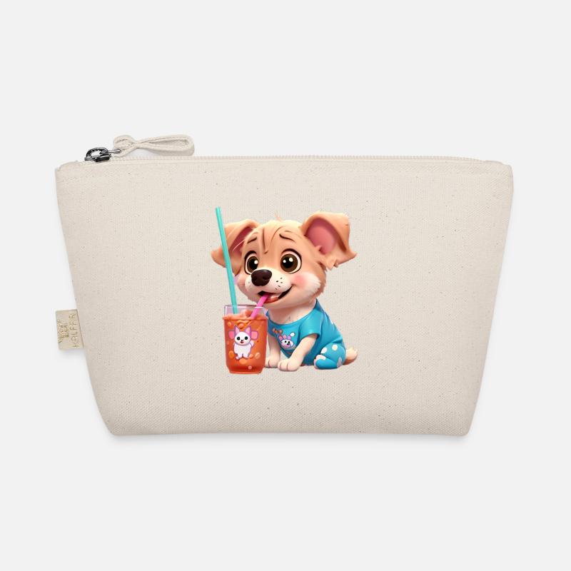 Cute dog drinking from the straw. Organic Pouch