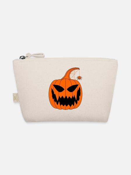 Halloween Kürbis mit Spinne - Bio-Täschchen - Natur