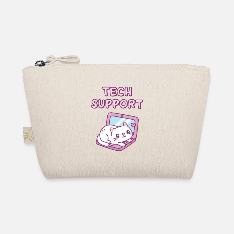 Süße weiße Katze, die sich auf dem technischen Support des Laptops ausruht Bio-Täschchen