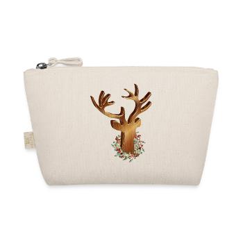 Deer head in wood look with Christmas wreath - Organic Pouch - nature - Front