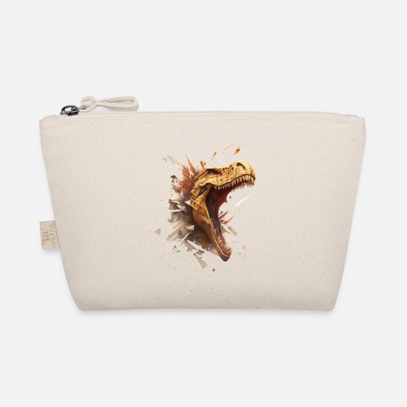 aggressiver Dino, der durch eine Wand bricht. Bio-Täschchen