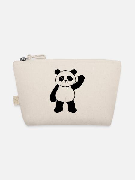 Aufrecht Stehender Panda Bär Winkt Freundlich - Bio-Täschchen - Natur - Vorne